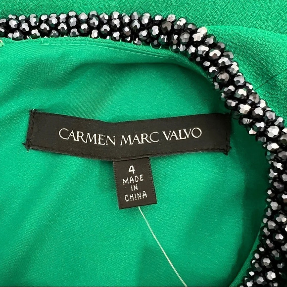 Carmen Marc Valvo Collection Emerald Green Ruffled Crepe Dress Size 4. NEW - Picture 7 of 13